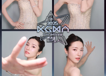 하영이 2025 KGMA 레드카펫에서 우아한 드레스를 입고 포즈를 취하는 모습