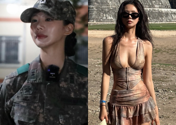 군복 차림과 모델 활동 모습을 대비해 보여주는 군인 출신 천미경의 모습