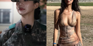 군복 차림과 모델 활동 모습을 대비해 보여주는 군인 출신 천미경의 모습